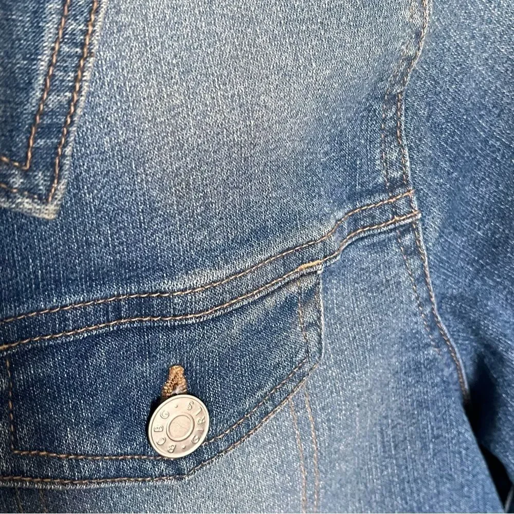 BCBG Girls Blue Denim Button Front Distressed Jacket Size Medium or 10-12